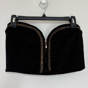 Black Strapless Top with Gold Chain Detail
